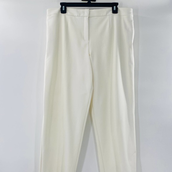 Escada Turka Buckle Hem Cropped Trousers Cream Off White Pants Flat Front Sz 14 - Picture 8 of 14